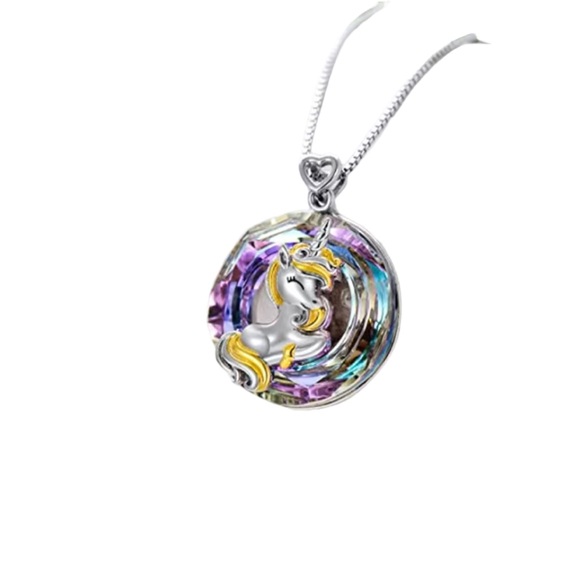 Multicolored Unicorn Pendant Necklace on Silver Chain - Picture 4 of 6